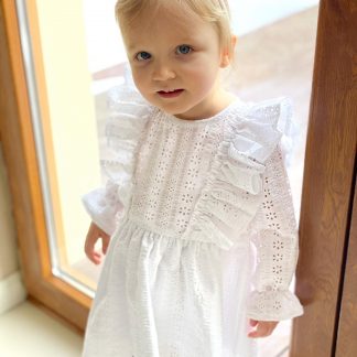 Sukienka do chrztu bawełniana ażurowa z długim lub krótkim rękawkiem